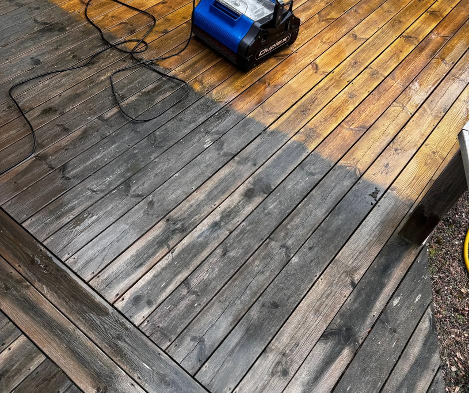 Jämförelse av träyta före och efter altantvätt
